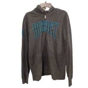 Y2K Hurley Men's Gray Full Zip Logo Sweatshirt Jacket with Hood Size L